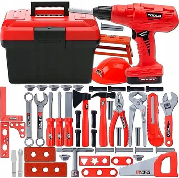 Dětská dílna SADA NÁŘADÍ PRO DĚTI KUTILA SKŘÍŇKA VRTACKA 55 DÍLŮ