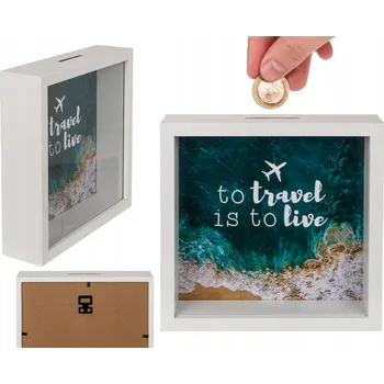 Pokladnička Pokladnička s nápisem travel is to live, Průhledná (Cestovní pokladnička, průhledná)