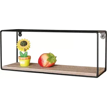 police Polička nástěnná 40 cm, MDF, dekor dub, kov černý mat