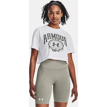 Dámské oblečení Dámské tričko Under Armour UA COLLEGIATE CREST CROP 1379402-100 Bílá LG