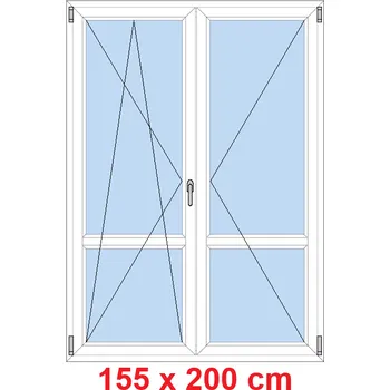 Okno Soft Dvoukřídlé balkonové dveře s příčkou 155x200 cm, otevíravé a sklopné