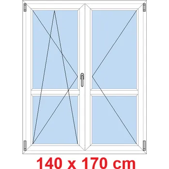 Okno Soft Dvoukřídlé balkonové dveře s příčkou 140x170 cm, otevíravé a sklopné