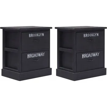 Noční stolek Noční stolky, 2 ks, černé, 38x28x45 cm, dřevo
