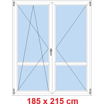 Okno Soft Dvoukřídlé balkonové dveře s příčkou 185x215 cm, otevíravé a sklopné