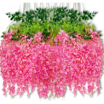 umělá květina Umělé květy Girlanda 1,1 m vistárie 12 Ks na zeď balkon dekorace růžová
