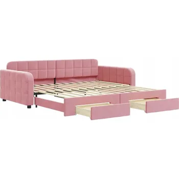 Pohovka Rozkládací pohovka s funkcí lůžka 2v1, růžová, 223x110x71 cm, zásuvky, samet, d