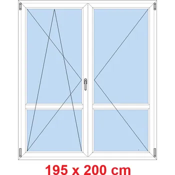 Okno Soft Dvoukřídlé balkonové dveře s příčkou 195x200 cm, otevíravé a sklopné