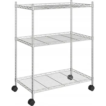 Dílenský regál Drátěný chromovaný regál s kolečky, 60x35x81 cm, stříbrný
