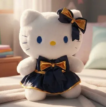 plyšák PLYŠÁK KOČKA V TMAVĚ MODRÝCH ŠATECH S MAŠLIČKAMI 50 CM MAZLÍČEK