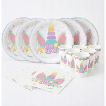 Talíř Sada Jednorožec Holografická Vícebarevná Talířky Kelímky Ubrousky