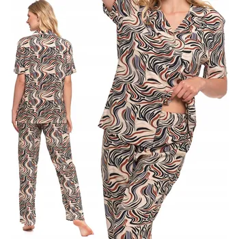 Dámské pyžamo Dámské pyžamo z viskózy – krátký rukáv a dlouhé vzorované kalhoty MORAJ M