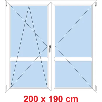 Okno Soft Dvoukřídlé balkonové dveře s příčkou 200x190 cm, otevíravé a sklopné