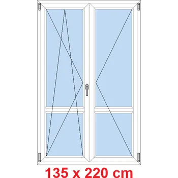 Okno Soft Dvoukřídlé balkonové dveře s příčkou 135x220 cm, otevíravé a sklopné