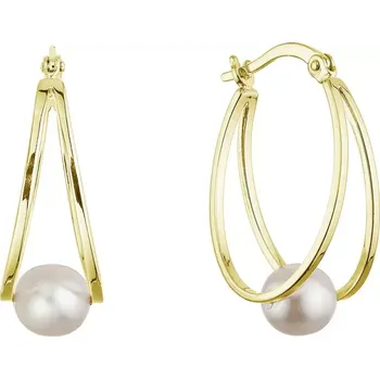 Náušnice Pozlacené stříbrné náušnice hladké kruhy se syntetickou perlou 31325.1