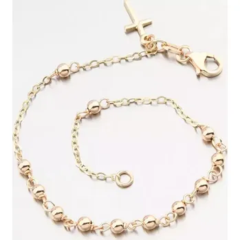 Náramek Dámský náramek žluté zlato 585 kuličkový s křížem 14R-031 délka 19 cm