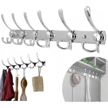 Věšák VĚŠÁK NA STĚNU DO PŘEDSÍNĚ NA OBLEČENÍ BUNDY KLASICKÝ OCEL STŘÍBRNÝ