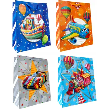 Obraz OZDOBNÁ DÁRKOVÁ TAŠKA 18x23x8 cm JP9057C AUTO/LOĎ/LETADLO/VLAK 1 KS