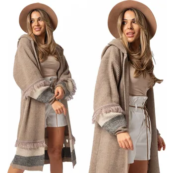 Dámské oblečení Setin hnědý dámský svetr oversize do půli lýtek, univerzální velikost