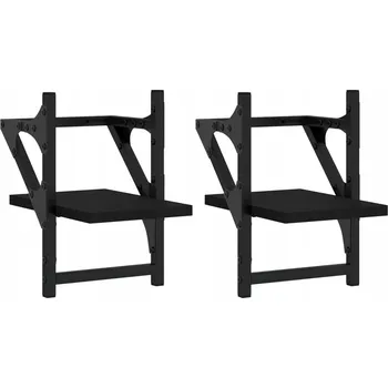 police Černé nástěnné police s tyčí, 20 x 25 x 30 cm, dřevěný materiál