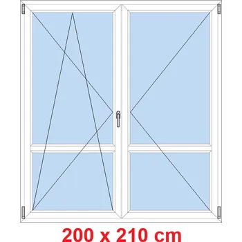 Okno Soft Dvoukřídlé balkonové dveře s příčkou 200x210 cm, otevíravé a sklopné