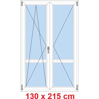 Okno Soft Dvoukřídlé balkonové dveře s příčkou 130x215 cm, otevíravé a sklopné