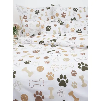 Povlečení Prodloužené bavlněné povlečení Renforcé – Psí tlapky bílé