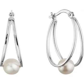 Náušnice Stříbrné náušnice hladké kruhy se syntetickou perlou 31325.1