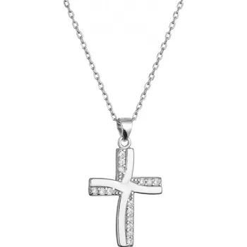 Oblečení a móda Stříbrný náhrdelník kříž se zirkony 12135.1 crystal