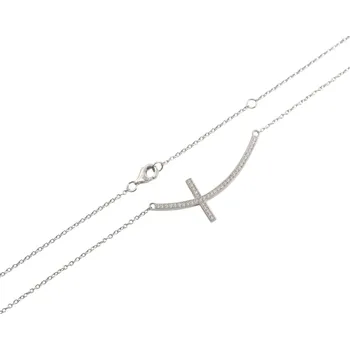 Náhrdelník Stříbrný náhrdelník - křížek se zirkony, rhodiovaný, Ag 925