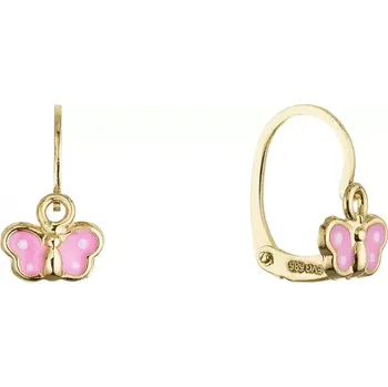 Oblečení a móda Zlaté 14 karátové dětské náušnice růžový motýlek 91A00071