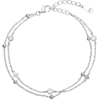 Oblečení a móda Stříbrný náramek dvojitý řetízek kuličky a čtyřlístky 13081.1