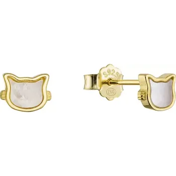 Oblečení a móda Pozlacené stříbrné náušnice kočky s perletí 11711.1