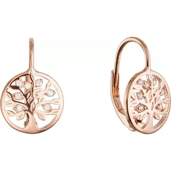 Náušnice Pozlacené stříbrné náušnice strom života se zirkony 11712.1 rose gold