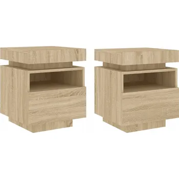 Noční stolek Noční stolky s LED osvětlením, 2 ks, dub sonoma, 40x39x48,5 cm