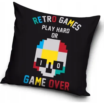 Povlak na dekorativní polštářek Carbotex Povlak na polštář Retro Games – Hrajte ostře nebo hra skončila