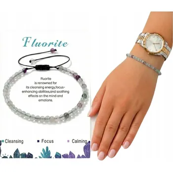 Náramek Bransoletka z Fluorytu Naturalne Kamienie Jemný Nastavitelný Náramek