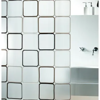 Sprchový závěs Spirella sprchový závěs FRAME, motiv čtverců, bílo-černý, PEVA, 180 x 200 cm