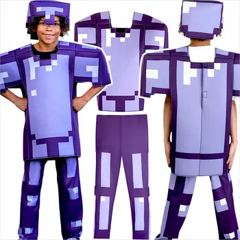 Karnevalový kostým MINECRAFT KOSTÝM STEVE ZAČAROVANÉ DIAMANTOVÉ BRNĚNÍ PIXELOVÝ OBLEK Z HRY