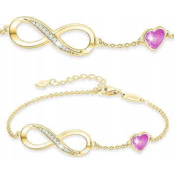 Náramek Zlatý náramek 925 Znamení Nekonečna se Zirkony Srdce POZLACENÝ 585