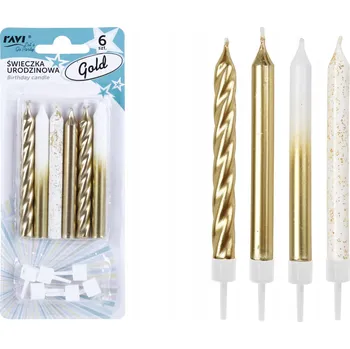 Dortová svíčka NAROZENINOVÉ DORT DORT PÁRTY SVÍČKY ZLATÉ 6 Ks