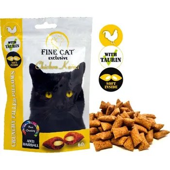 Pamlsek pro kočku Fine Cat Exclusive Plněné polštářky pro kočky ANTI-HAIRBALL KUŘECÍ 60 g