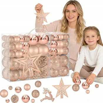 Vánoční dekorace VÁNOČNÍ BAŇKY ZLATÉ VELKÁ SADA 102 KS NEROZBITNÉ DEKORACE