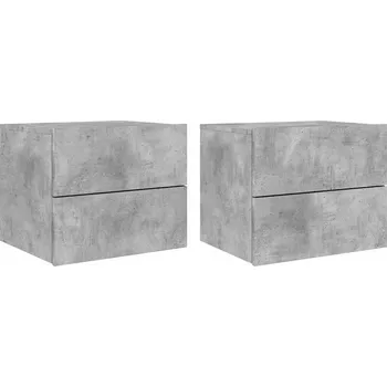 Noční stolek Závěsné noční stolky s RGB LED osvětlením, šedá barva betonu, 50x39x41 cm