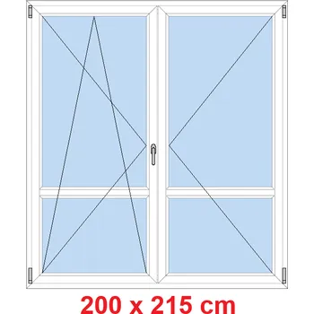 Okno Soft Dvoukřídlé balkonové dveře s příčkou 200x215 cm, otevíravé a sklopné