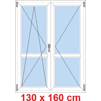 Okno Soft Dvoukřídlé balkonové dveře s příčkou 130x160 cm, otevíravé a sklopné