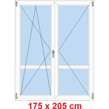 Okno Soft Dvoukřídlé balkonové dveře s příčkou 175x205 cm, otevíravé a sklopné