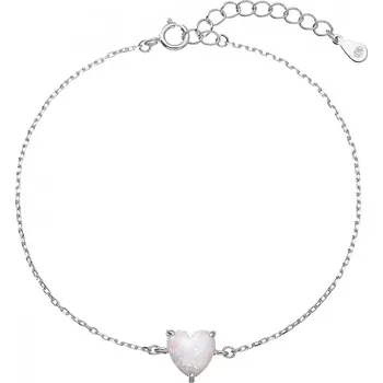 Oblečení a móda Stříbrný náramek se syntetickým opálem bílé srdce 13088.1 white