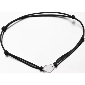 Náramek Náramek bílé zlato 585 černý provázkový se srdcem 74-005B-Black délka 20 cm