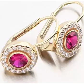 Náušnice Dámské náušnice žluté zlato 585 zirkon s rubín 683P-120055-ZL-CER