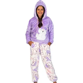 Dívčí pyžamo Dívčí pyžamo extra teplé s kapucí 1T0378 fialová 110-116-5-6-let